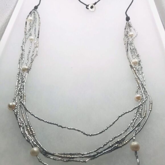 J Jill Elegant Silver and Pearl Multi Strand Necklace - Picture 1 of 6